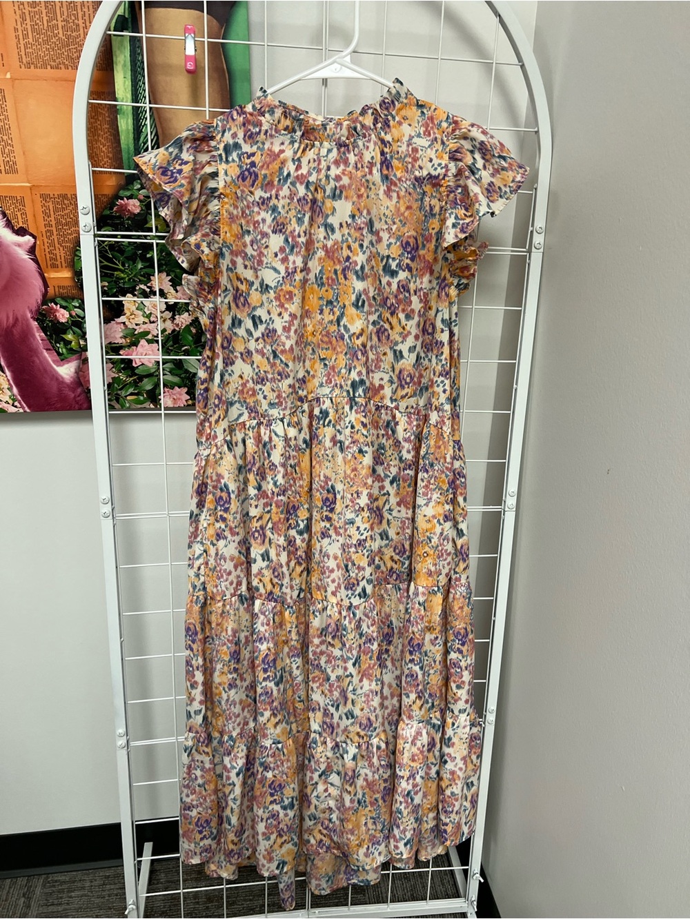 The Impeccable Pig Floral Tiered Midi Dress in Cream, Yellow & Purple